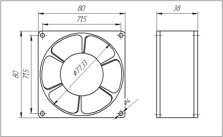 Чертеж вентилятора 80х80