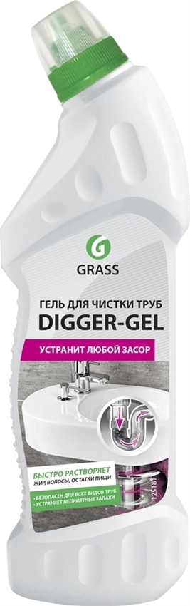 Щелочное средство для прочистки труб GraSS Digger GEL 750мл, 125181 - фото 48108