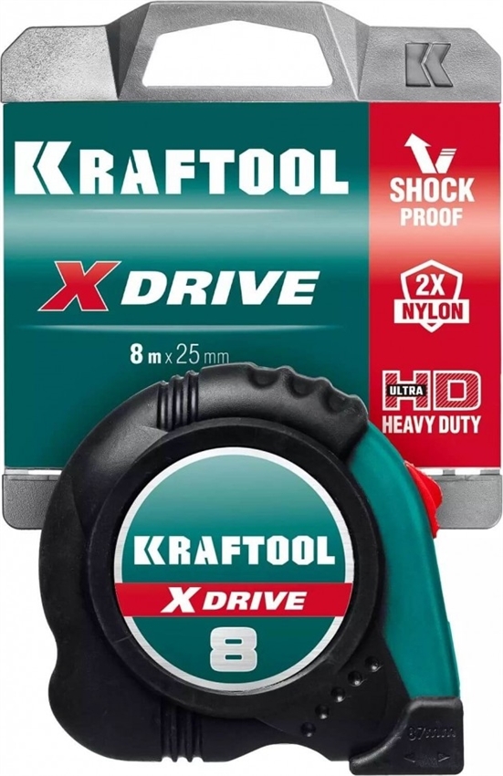Рулетка KRAFTOOL X-Drive 8м*25мм с ударостойким обрезиненым корпусом 34122-08_z02 - фото 78378