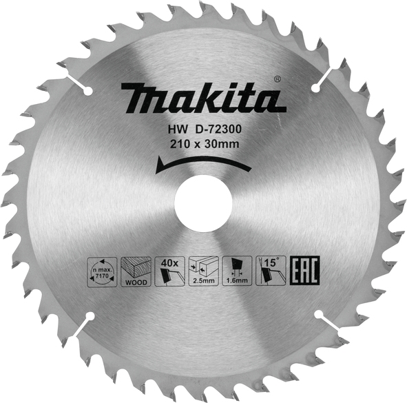 Диск победитовый по дереву Makita 210*30*40T D-72300 - фото 80271